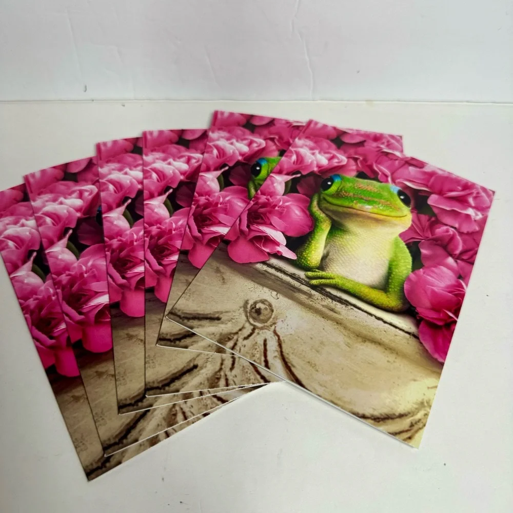 6 Avanti Greeting cards - Lizzard surrounded by pink flowers Holiday: Valentines